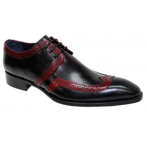 Duca Di Matiste "Saranno" Black/Antique Red Genuine Italian Calf Leather Lace-Up Dress Shoes.